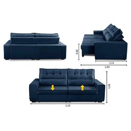 Sofá Retrátil e Reclinável 3 Lugares com Molas 2,10m Dani Suede Azul Adonai Estofados - 2
