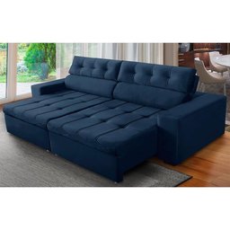 Sofá Retrátil e Reclinável 3 Lugares com Molas 2,10m Dani Suede Azul Adonai Estofados - 1