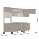Ver imagem 3 de Cozinha Completa Modulada 6 Peças 100% MDF com Torre Quente, Porta Pratos e 2 Balcões com Tampo Iluminata Branco/Fendi Cinza