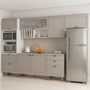 Ver imagem 1 de Cozinha Completa Modulada 6 Peças 100% MDF com Torre Quente, Porta Pratos e 2 Balcões com Tampo Iluminata Branco/Fendi Cinza