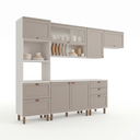Ver imagem 2 de Cozinha Completa Modulada 6 Peças 100% MDF com Torre Quente, Porta Pratos e 2 Balcões com Tampo Iluminata Branco/Fendi Cinza