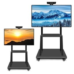 Suporte para Tv Pedestal com Prateleira Rodinhas Estante de Chao para Monitor Televisao Ajustavel - 4
