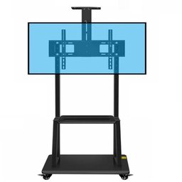 Suporte para Tv Pedestal com Prateleira Rodinhas Estante de Chao para Monitor Televisao Ajustavel - 1