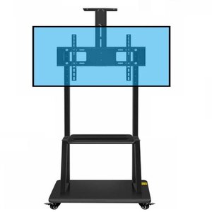 Suporte para Tv Pedestal com Prateleira Rodinhas Estante de Chao para Monitor Televisao Ajustavel