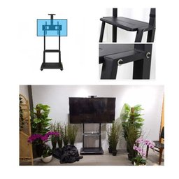 Suporte para Tv Pedestal com Prateleira Rodinhas Estante de Chao para Monitor Televisao Ajustavel - 2