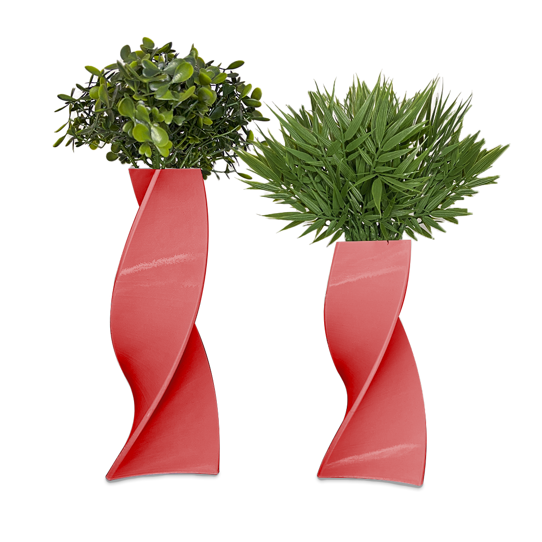 Kit 2 Vasos Decorativos Twisted 3D Plástico Para Flores Artificiais - Vermelho - 1