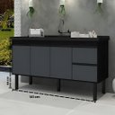 Ver imagem 4 de Gabinete de Cozinha 2 Gavetas 3 Portas 141cm Balcão 100% Mdf:preto/grafite