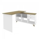 Ver imagem 4 de Conjunto Home Office 2 Peças 1 Escrivaninha em L e 1 Estante Retrô 2 Gavetas 10 Nichos 145cm Branco