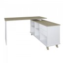 Ver imagem 7 de Conjunto Home Office 2 Peças 1 Escrivaninha em L e 1 Estante Retrô 2 Gavetas 10 Nichos 145cm Branco