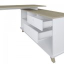 Ver mais imagens de Conjunto Home Office 2 Peças 1 Escrivaninha em L e 1 Estante Retrô 2 Gavetas 10 Nichos 145cm Branco