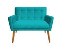 Ver imagem 1 de Namoradeira Decorativa Onix Suede Azul Tifany 2 Lugares Pés Madeira Mz Decor
