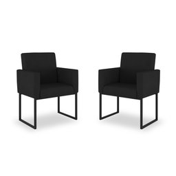 Kit 02 Poltronas Moderna Salão Cor Preta - Base Ferro Preto - 1