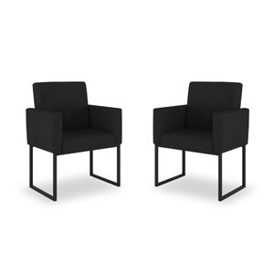 Kit 02 Poltronas Moderna Salão Cor Preta - Base Ferro Preto