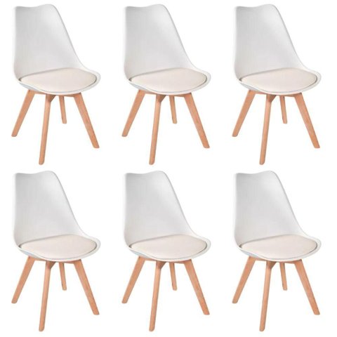 Conjunto 6 Cadeiras Eames Leda Estofadas Movescan Branco Branco