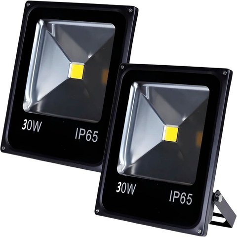 Kit 6 Refletores Led Branco Holofote Externo Jardim Muro 30w