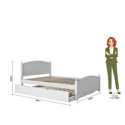 Cama Casal de Madeira com Cama Auxiliar Solteiro Merk - 3