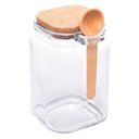 Ver imagem 1 de Pote Porta Mantimentos Quadrado de Vidro com Tampa Rolha e Colher de Bambu 830 Ml Lyor