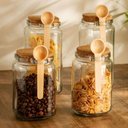 Ver imagem 3 de Pote Porta Mantimentos Quadrado de Vidro com Tampa Rolha e Colher de Bambu 830 Ml Lyor