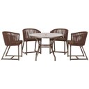 Ver imagem 1 de Mesa com 4 Cadeiras de Jantar Roma 100cm e Noronha em Aluminío Marrom Corda Nautica Estofado 9 Trama