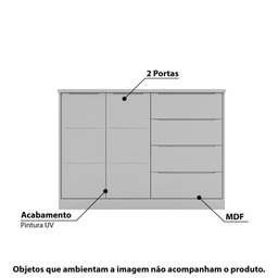 Cômoda Infantil Pérola com 4 Gavetas - Cinza - 2