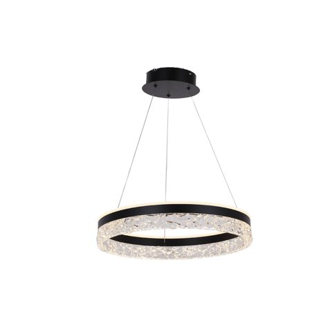 Pendente 1 Anel Preto Cristal Acrílico 50cm Led 45w 3000k Bivolt 14586-pl