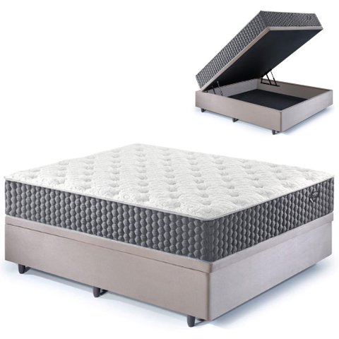 Base Box Baú Casal 138x188 Suede com Colchão Relax Fresh Molas Ensacadas