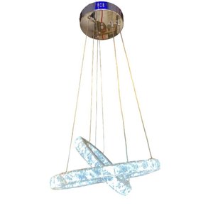 Lustre Cristal 2 Aneis 3 Cores de Luz em 1