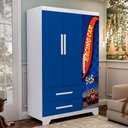 Ver imagem 1 de Guarda Roupa Infantil Azul Personagem Organizador 2 Portas para Quarto Criança Moderno MDF