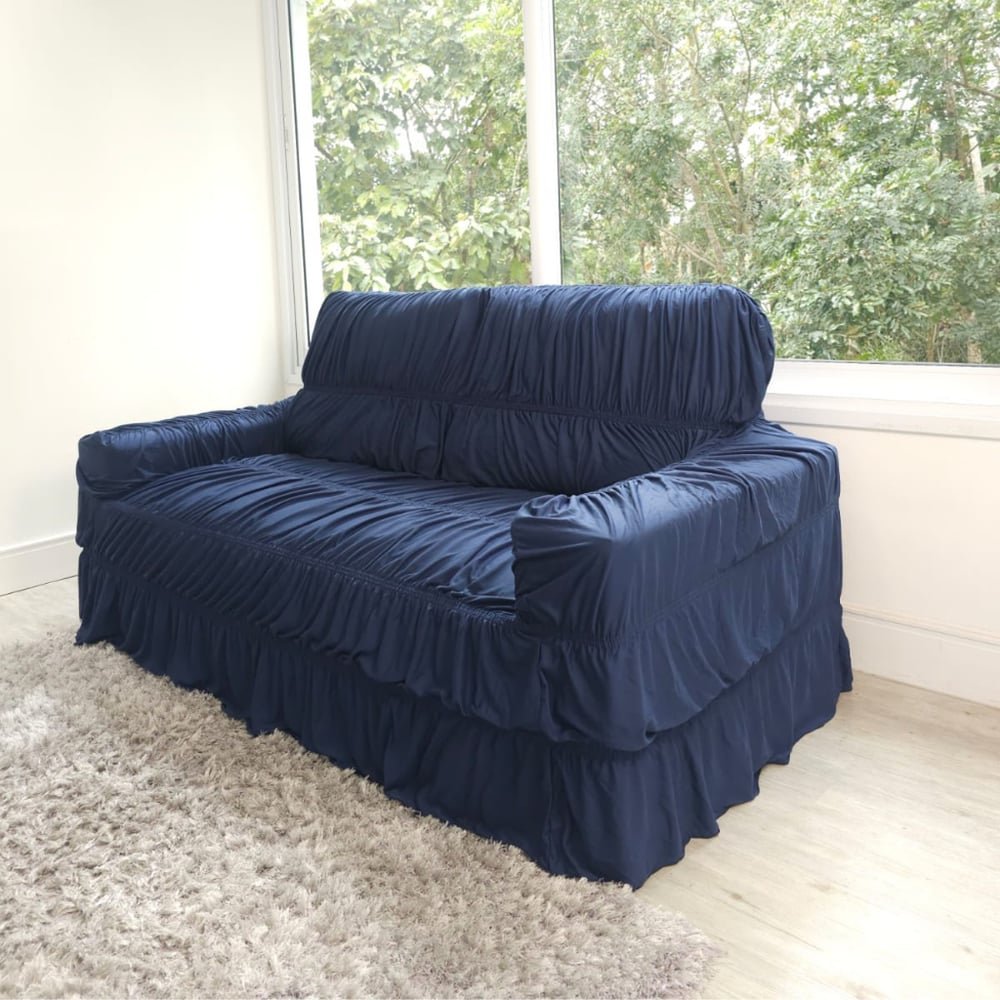 Ver imagem 1 de Capa para Sofá Retrátil e Reclinável 4 Lugares Cor Azul