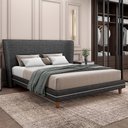 Ver imagem 6 de Cabeceira King Nilo 195cm com Cama Pés Madeira Suném P05 Linho Cinza Escuro Bouclê Cru - Lyam Decor