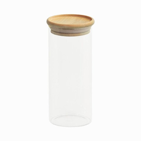 Pote de Vidro com Tampa de Bambu Oikos 800ml Hermético Redondo Empilhável