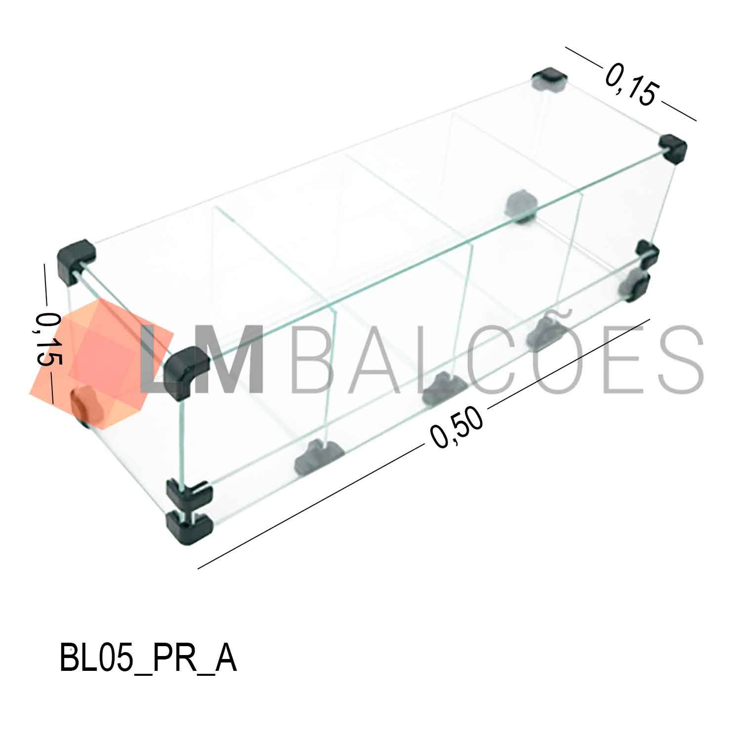 Baleiro Expositor Preto de Vidro - 0,50 X 0,15 X 0,15m - 2