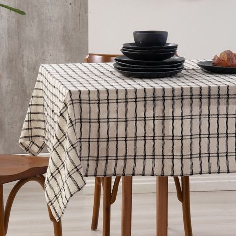 Toalha de Mesa Italiana Off White/preto 100% Algodão