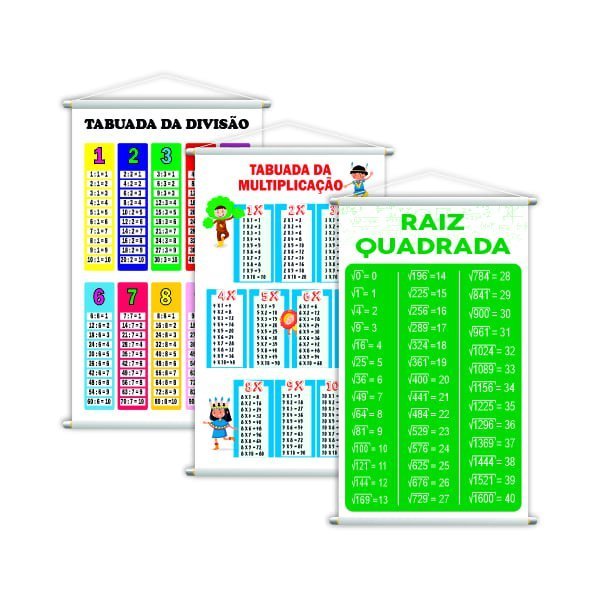 Raiz Quadrada + Multiplicação + Divisão Kit 3 Banners 80x50cm - 1