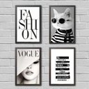 Ver imagem 1 de Kit 4 Quadros Moda Marcas Famosas 24x18cm:Madeira preta