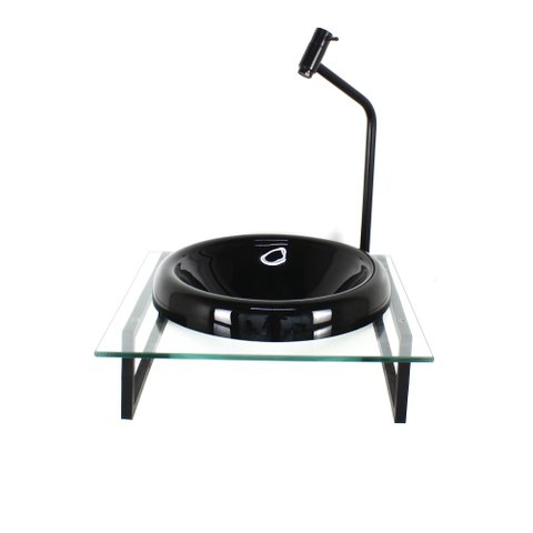 GABINETE COM CUBA DE VIDRO CHAPEU 10MM PRETA COM TAMPO 40CM INCOLOR MAIS TORNEIRA METAL PRETA