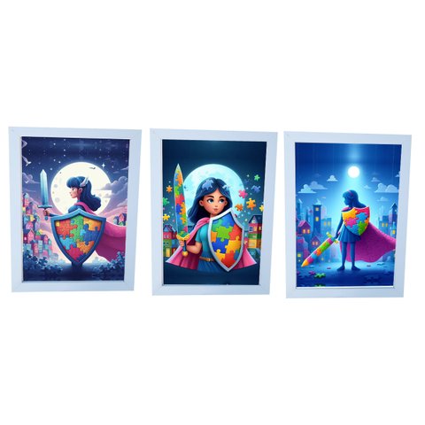 Quadros Decorativos Heroínas Guerreiras Autismo para Clinicas e Consultórios