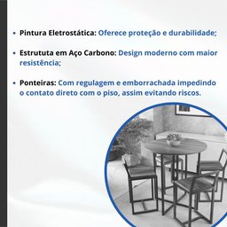 Conjunto Mesa Redonda Pinus 4 Cadeiras Pequena Estofado Industrial Black - 3