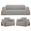 Ver imagem 1 de Kit 02 Poltronas e 01 Sofá Bloom 180cm 02 Lugares com Pés de Madeira Bouclê Cinza - Desk Design