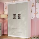 Ver imagem 1 de Guarda-roupa Infantil 122cm com Vidro 4 Portas e 2 Gavetas Teddy Multimóveis Mp4488 Branco/off