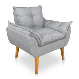 Kit Poltrona Decorativa e Puff Opala Luxo Linho Cinza Dal Poz Estofados - 3