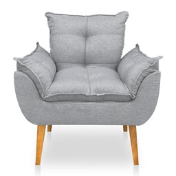 Kit Poltrona Decorativa e Puff Opala Luxo Linho Cinza Dal Poz Estofados - 4