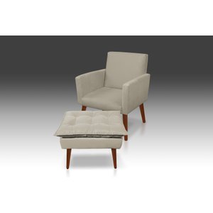 Kit Poltrona Nina Com Puff Opala Suede Bege - Pandora Decor - Casa Da Poltrona