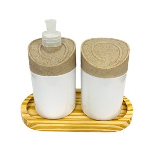Kit Banheiro Branco c/2 peças + Bandeja de Madeira