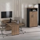 Ver imagem 1 de Conjunto Mesa Tamburato 204,2cm para Escritório e Reunião com Armário e Nicho Marrom/Nogal/Preto Artany