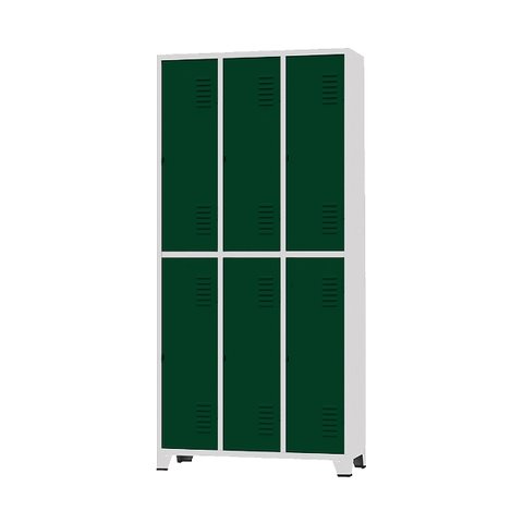 Armário Roupeiro de Aço para Vestiário 6 Portas Locker Verde Escura com Chave