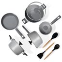 Ver imagem 1 de Jogo com 5 Panelas Antiaderentes de Ceramica Indução Cinza Mou Trufa e 3 Utensílios de Silicone - Oi