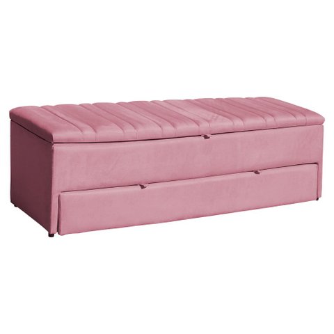 Calçadeira Recamier Baú Sapateira Casal Queen 160cm Ayla Veludo Tampo Reto - Estopar Ayla 160cm Velu