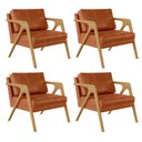 Ver imagem 1 de Kit 04 Poltronas Decorativa Para Sala Pietra Estrutura De Madeira L02 Couríssimo Camel - Lyam