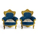 Ver imagem 1 de Par de Poltronas Clássicas Azul com Dourado 120x90x60cm